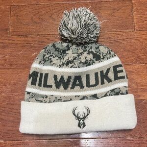 NBA Milwaukee Bucks Camo Knit Beanie with Pom